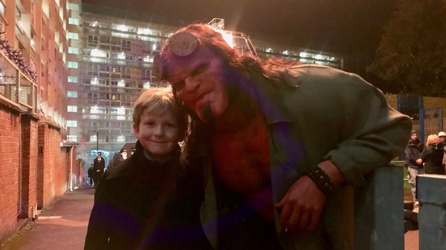 David Harbour poses with young fan Bobby from Southville (age 8) at Waring House, Bristol (c) Benjamin Greenacre