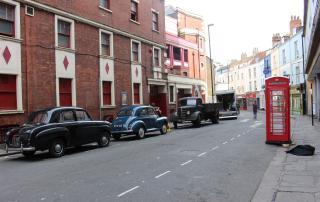 Denmark Street dressed for the filming of 2018 feature Stan & Ollie (credit Bristol Film Office)