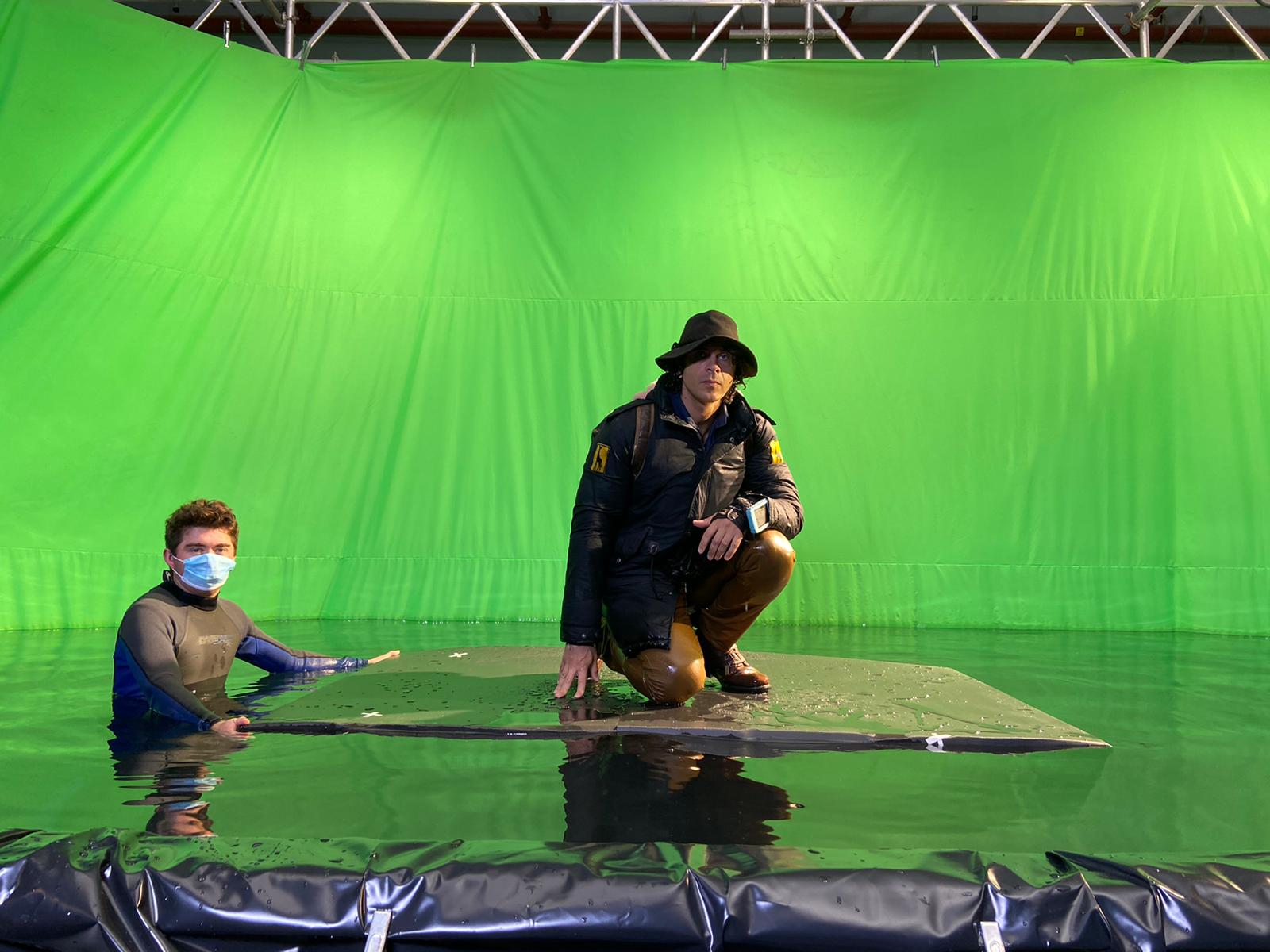 Andy Day filming Andy's Aquatic Adventures in green screen studio water tank at The Bottle Yard Studios (image BBC)